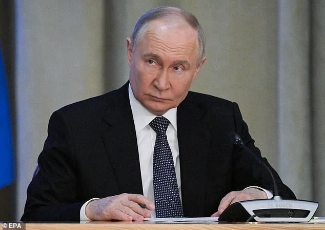 Russian President Vladimir Putin attends an expanded meeting of the Prosecutor General's Office board in Moscow yesterday