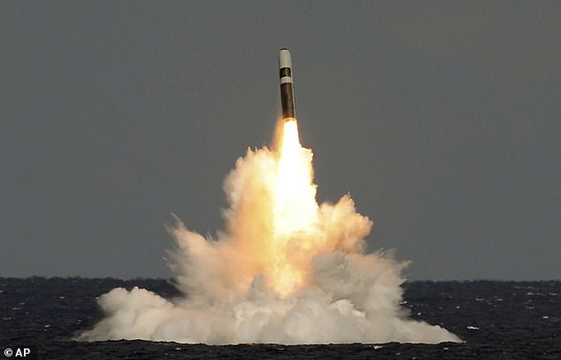 This video grab released on Wednesday Feb. 21, 2024 by the Ministry of Defence shows a missile firing from HMS Vigilant, which fired an unarmed Trident II (D5) ballistic missile