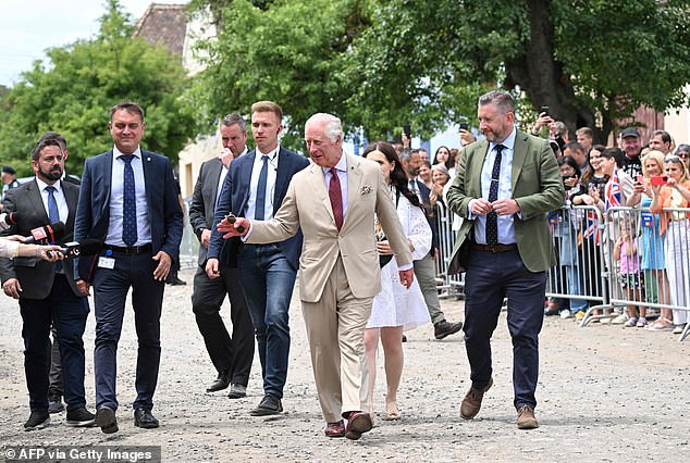 Charles seen in the village of Viscri, central Transylvania, Romania on June 6, 2023