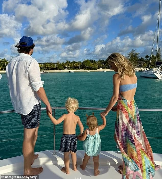 Chelsy shares children Leo and Chloe with her husband Sam, whom she married in 2022 (the family is pictured together)
