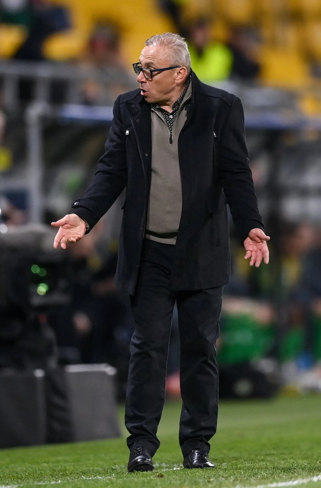 Bulgaria's head coach Ilian Iliev at a soccer match.