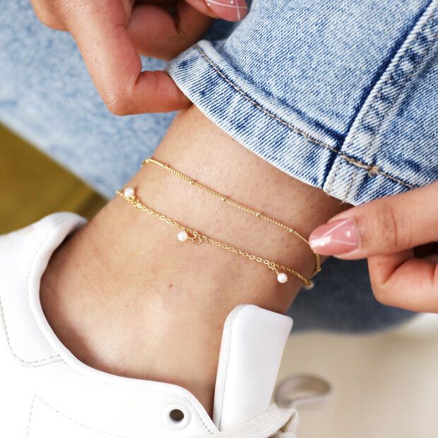 Lisa Angel Pearl and Chain Anklets 