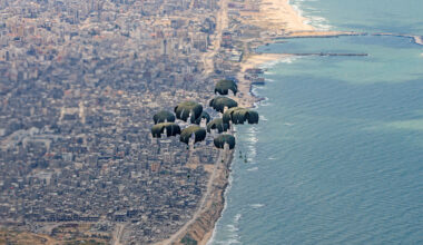 Image of humanitarian aid, seen here being airdropped over Gaza from a RAF A400M aircraft today (25/03/2024). The Royal Air Force airdropped over 10 tonnes of food supplies into Gaza for the first time on Monday, as part of international efforts to provide life-saving assistance to civilians. The aid, which consists of water, rice, cooking oil, flour, tinned goods and baby formula, will support the people of Gaza. The Defence Secretary authorised the airdrop following an assessed reduction in threat to the military mission and risk to civilians. An RAF A400M flew from Amman, Jordan to airdrop this aid along the northern coastline of Gaza, as part of the Jordanian-led international aid mission. UK personnel worked closely with the Royal Jordanian Air Force to plan and conduct this mission.