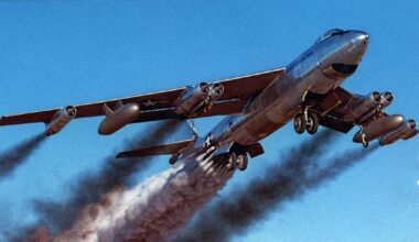 Boeing B-47B rocket-assisted take off on April 15, 1954. (U.S. Air Force photo)