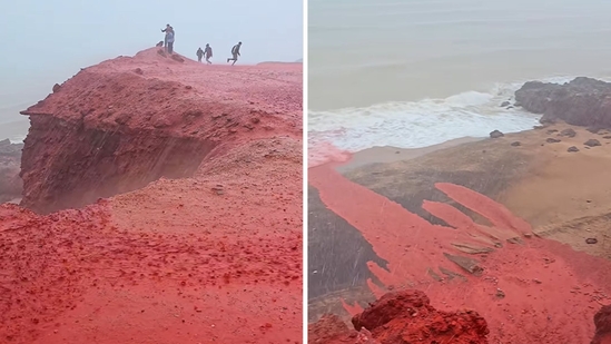 A glimpse of the 'blood rain' phenomenon from the 'rainbow island' in the Strait of Hormuz, Iran. (Instagram/@hormoz_omid)