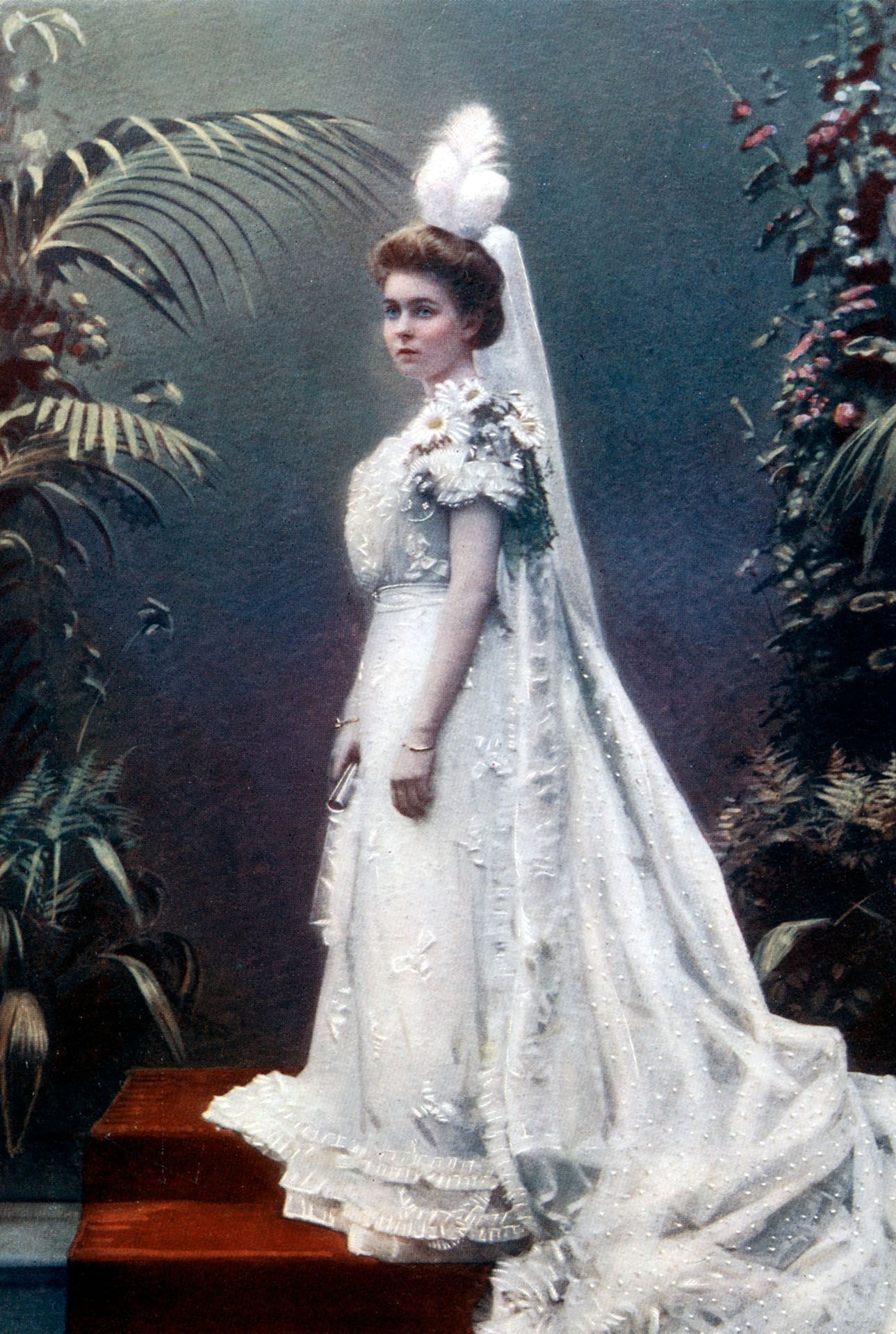 Image may contain Princess Margaret of Connaught Clothing Dress Fashion Formal Wear Gown Wedding and Wedding Gown