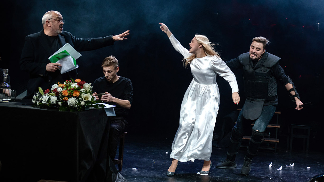 
					A performance of "Insulted. Belarus" at the Mazas Theatre in Lithuania.					 					Laura Vanseviciene				