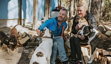 Clair Steele and Neil at dog shelter in Bulgaria