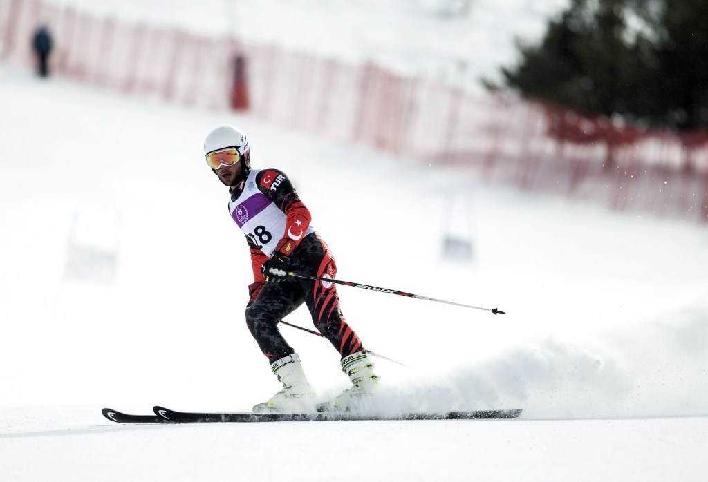 Berkin Usta of Turkey competes during the first round of alpine skiing within the European Youth Olympics Winter Festival 2017 in Erzurum, Turkey on February 14, 2017. 