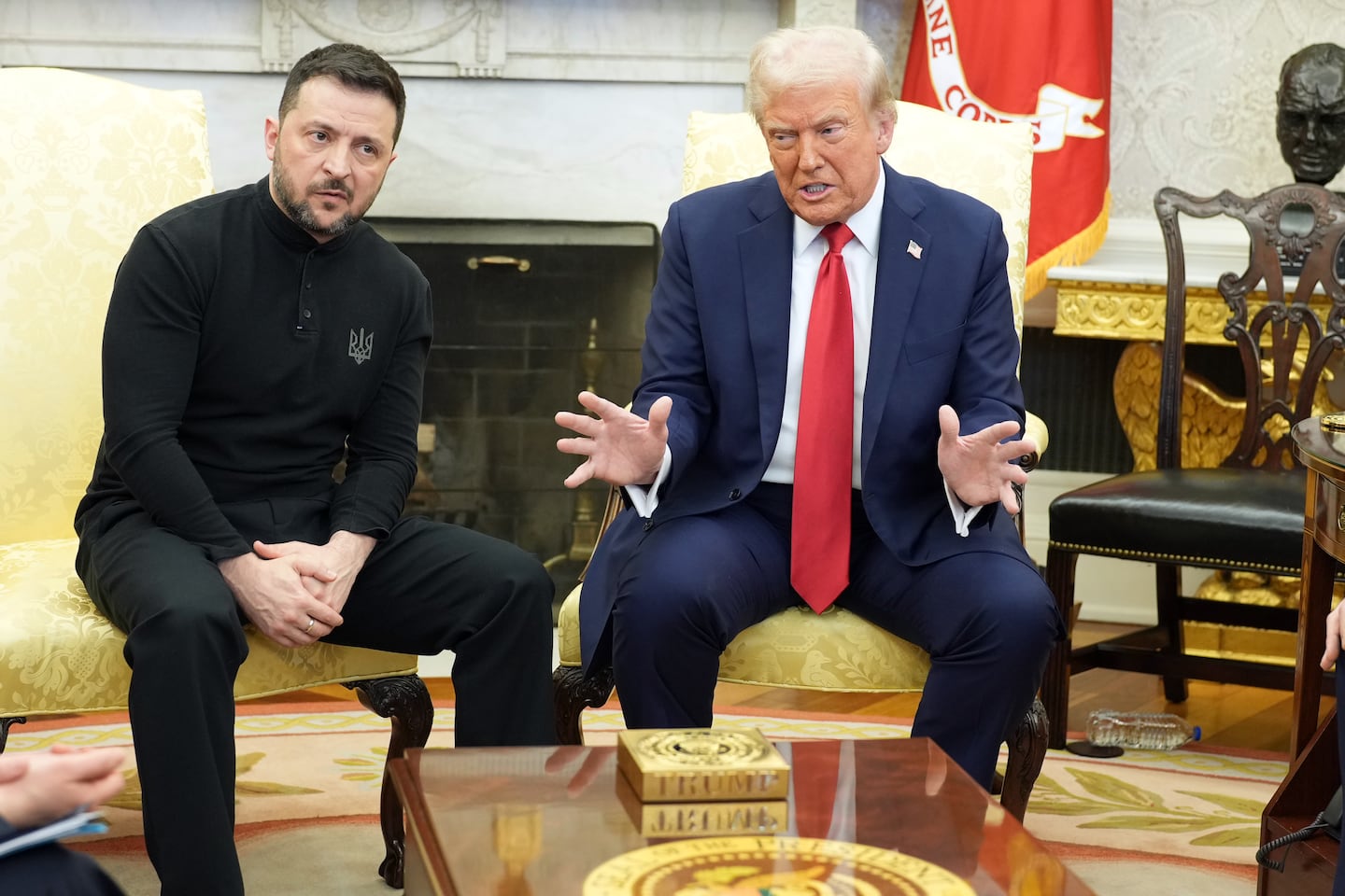 President Trump, right, meets with President Volodymyr Zelensky of Ukraine in the Oval Office on Friday, Feb. 28, 2025. 