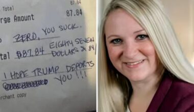 Bigot Stephanie Lovins, OH realtor, loses job after writing to US waiter: "I hope Trump deports you" + $0 tip, then lied that her card had been stolen. CCTV told the truth.