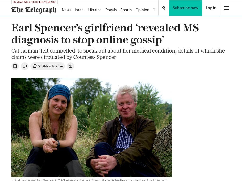 Earl Spencer’s girlfriend ‘revealed MS diagnosis to stop online gossip’