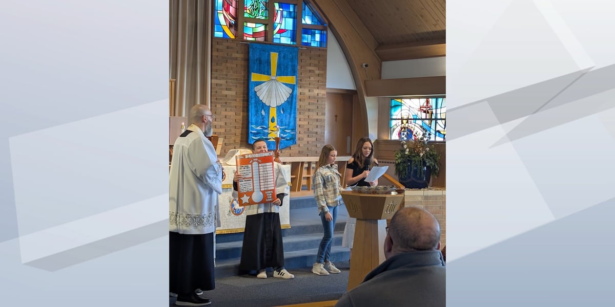 Students from a Denmark Sunday school collecting food pantry donations during Lent