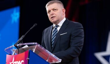 Slovakia's Prime Minister Robert Fico speaks at the Conservative Political Action Conference on Feb. 21, 2025, in Maryland.