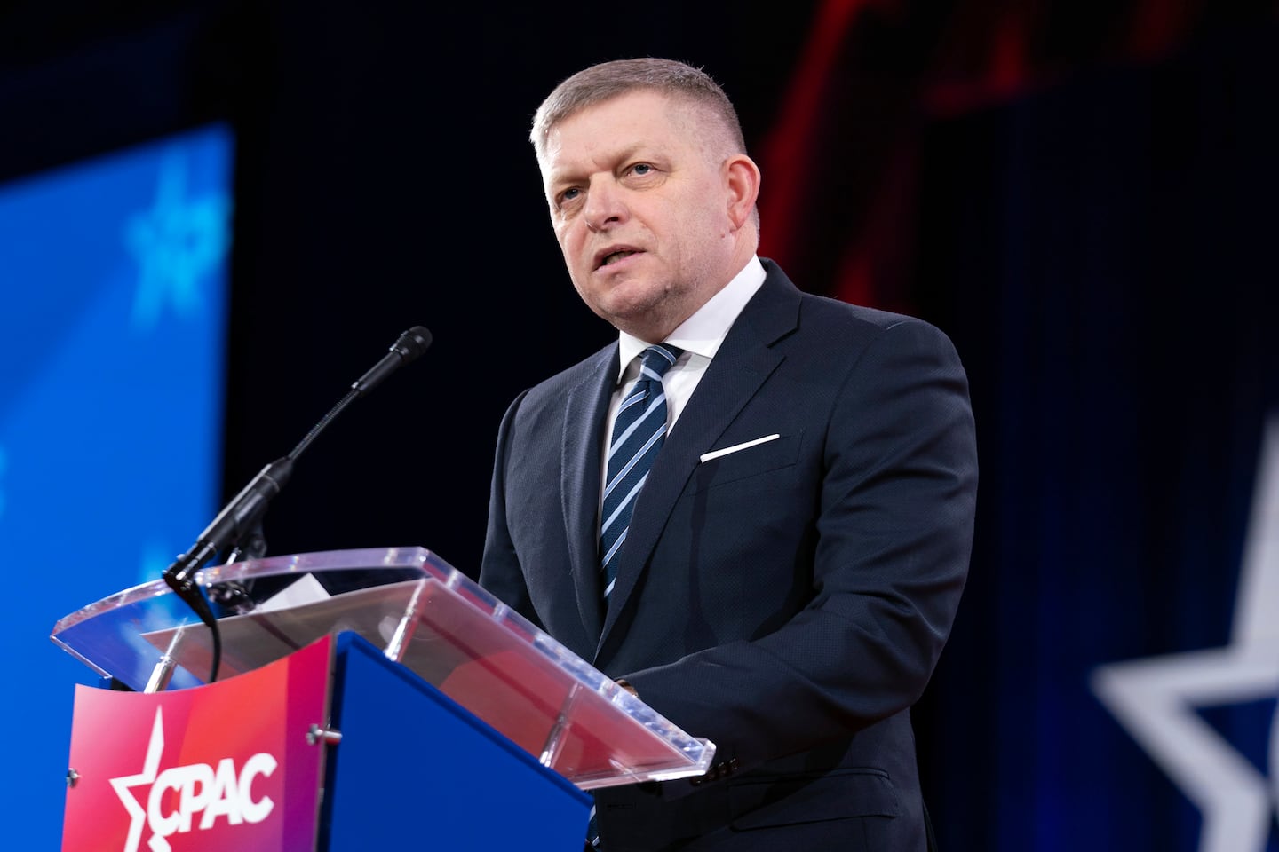 Slovakia's Prime Minister Robert Fico speaks at the Conservative Political Action Conference on Feb. 21, 2025, in Maryland.