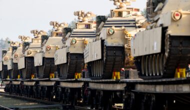 Pabrade/Lithuania October 21, 2019 US Army's 1st Armoured Battalion of the 9th Regiment, 1st Division from Fort Hood in Texas prepares an Abrams battle tank at the Pabrade railway station .