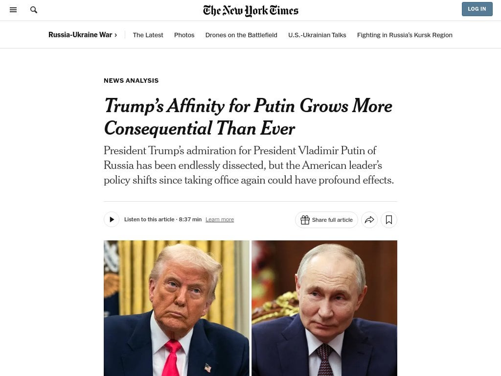 Trump’s Affinity for Putin Grows More Consequential Than Ever