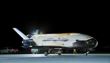 This photo provided by United States Space Force the X-37B Orbital Test Vehicle-7 (OTV-7), the U.S. Space Force’s dynamic unmanned spaceplane, successfully deorbited and landed at Vandenberg Space Force Base, Calif., on March 7, 2025.  (United States Space Force via AP)