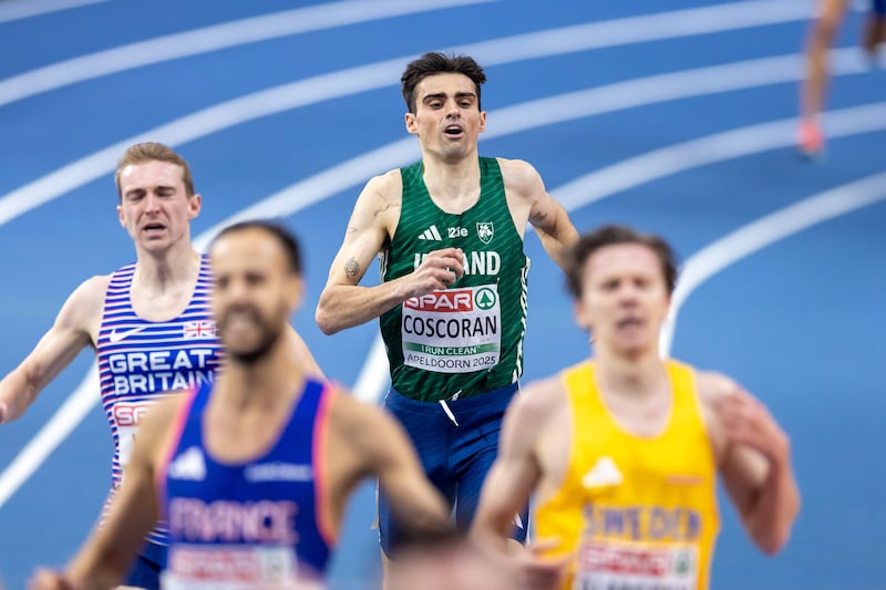 Ireland’s Andrew Coscoran during the men's 3,000m final. Photograph: Morgan Treacy/Inpho