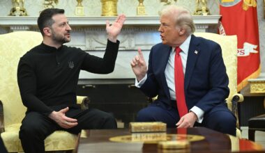 US President Donald Trump and Ukraine's President Volodymyr Zelensky meet in the Oval Office of the White House in Washington, D.C., February 28, 2025.