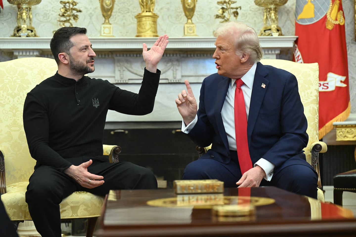 US President Donald Trump and Ukraine's President Volodymyr Zelensky meet in the Oval Office of the White House in Washington, D.C., February 28, 2025.