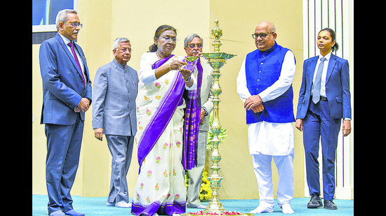 President Droupadi Murmu and Union environment minister Bhupender Yadav at the conference on Saturday. (ANI)