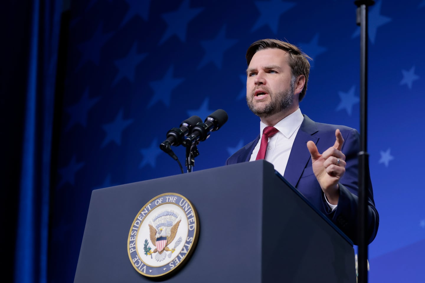 US Vice President J.D. Vance speaks during the 20th annual National Catholic Prayer Breakfast at the Walter E. Washington Convention Center on February 28, 2025 in Washington, D.C.
