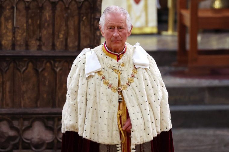 LONDON, ENGLAND - MAY 06: King Charles III attends his coronation at Westminster Abbey on May 6, 2023 in London, England. The Coronation of Charles III and his wife, Camilla, as King and Queen of the United Kingdom of Great Britain and Northern Ireland, and the other Commonwealth realms takes place at Westminster Abbey today. Charles acceded to the throne on 8 September 2022, upon the death of his mother, Elizabeth II. (Photo by Richard Pohle - WPA Pool/Getty Images)