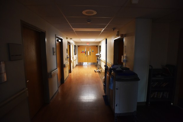 A hallway on an inpatient unit on the seventh floor...