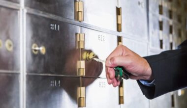 Hand of a mature man opening a safety deposit box.