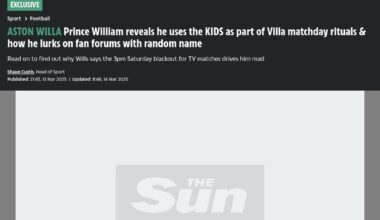 Prince William reveals he uses the KIDS as part of Villa matchday rituals & how he lurks on fan forums with random name