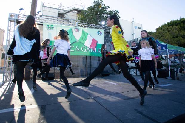Members of the Lyons Academy of Irish Dance perform during...