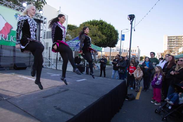 Members of the Lyons Academy of Irish Dance perform during...