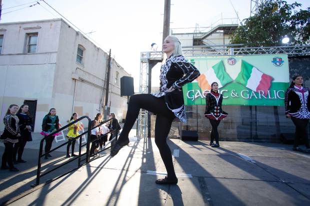Members of the Lyons Academy of Irish Dance perform during...