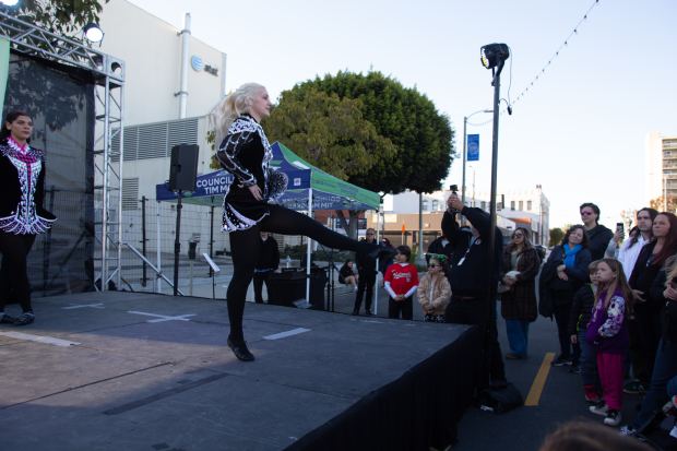 Members of the Lyons Academy of Irish Dance perform during...