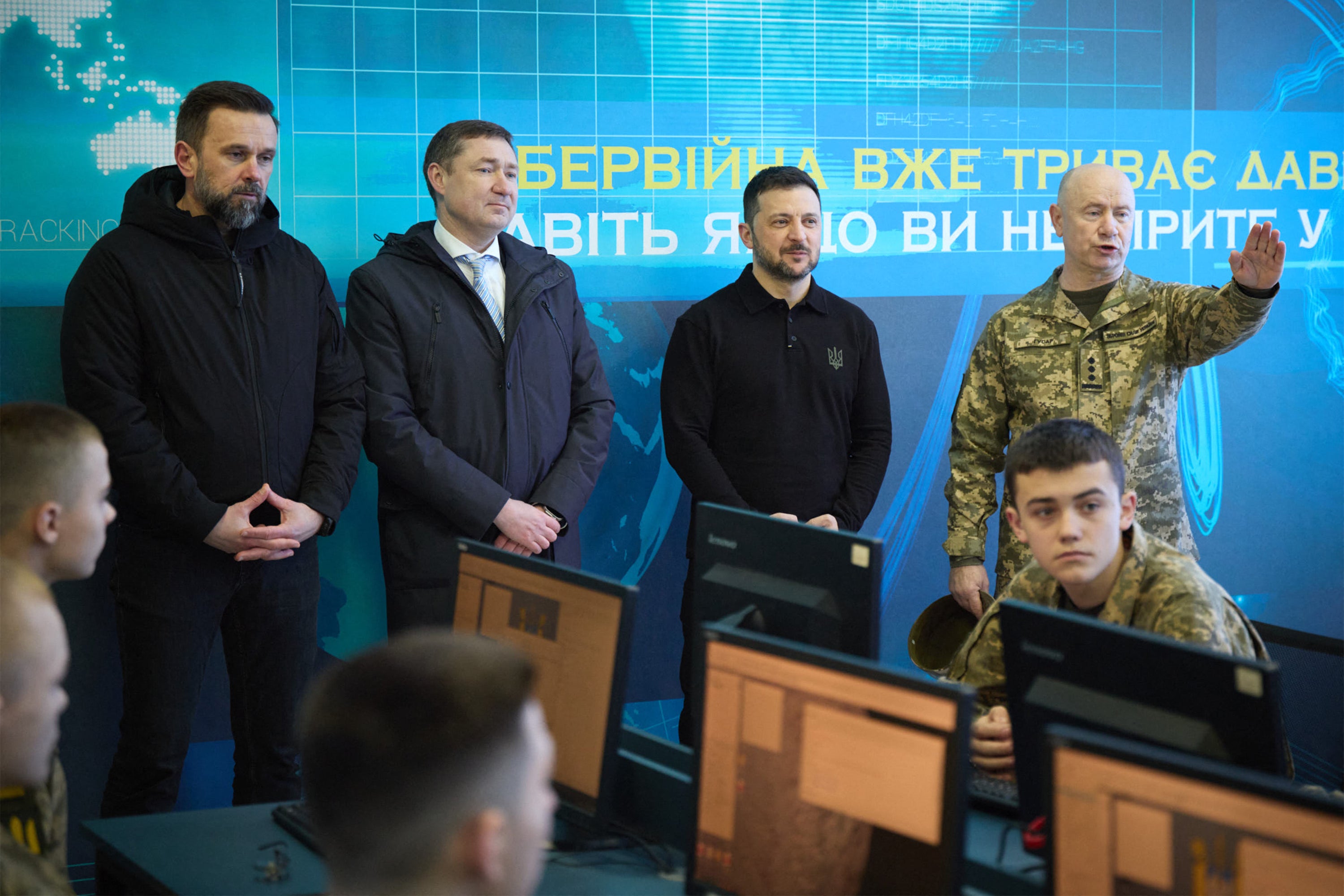 Ukrainian President Volodymyr Zelensky visiting the Kruty Heroes Lviv Lyceum for Advanced Military and Physical Training in Lviv on Tuesday