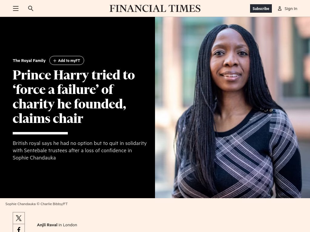 Prince Harry tried to ‘force a failure’ of charity he founded, claims chair