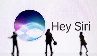 Silhouetted figures in front of a white background and the words "Hey Siri."