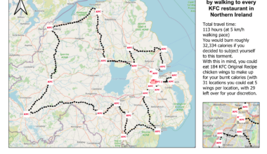 Shortest "round trip" by walking to every KFC location in Northern Ireland [OC]