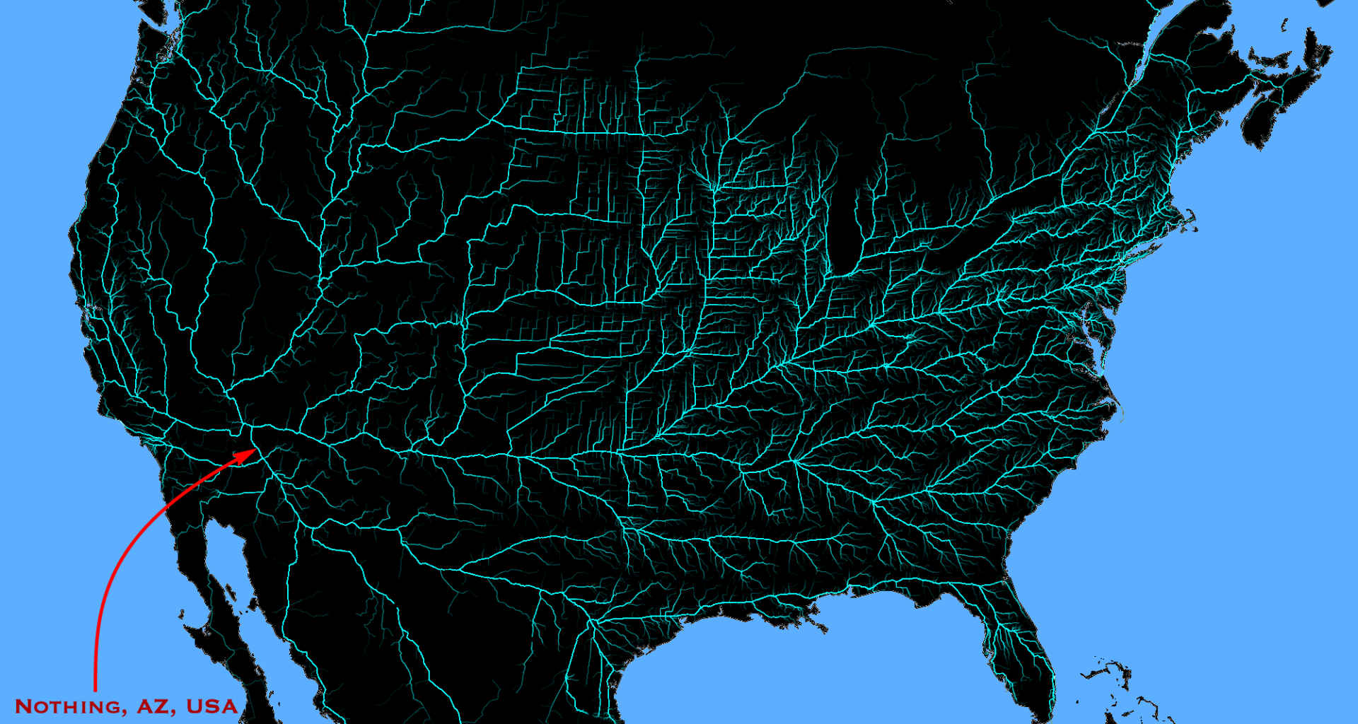 [OC] All roads lead to Nothing (Arizona, USA) -- Fractal shortest paths in road networks