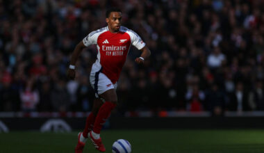 LONDON, ENGLAND - FEBRUARY 22: Jurrien Timber of Arsenal controls the ball during the Premier League match between Arsenal FC and West Ham United F...