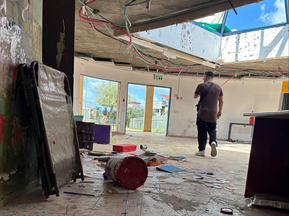 Damage caused by a Hezbollah mortar attack on the community centre in Arab al-Aramshe, in northern Israel, on Thursday, March 20, 2025. (Bryan Passifiume/Postmedia Network)