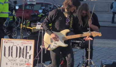 Interesting song choice performed by a local band at Trafalgar Square.