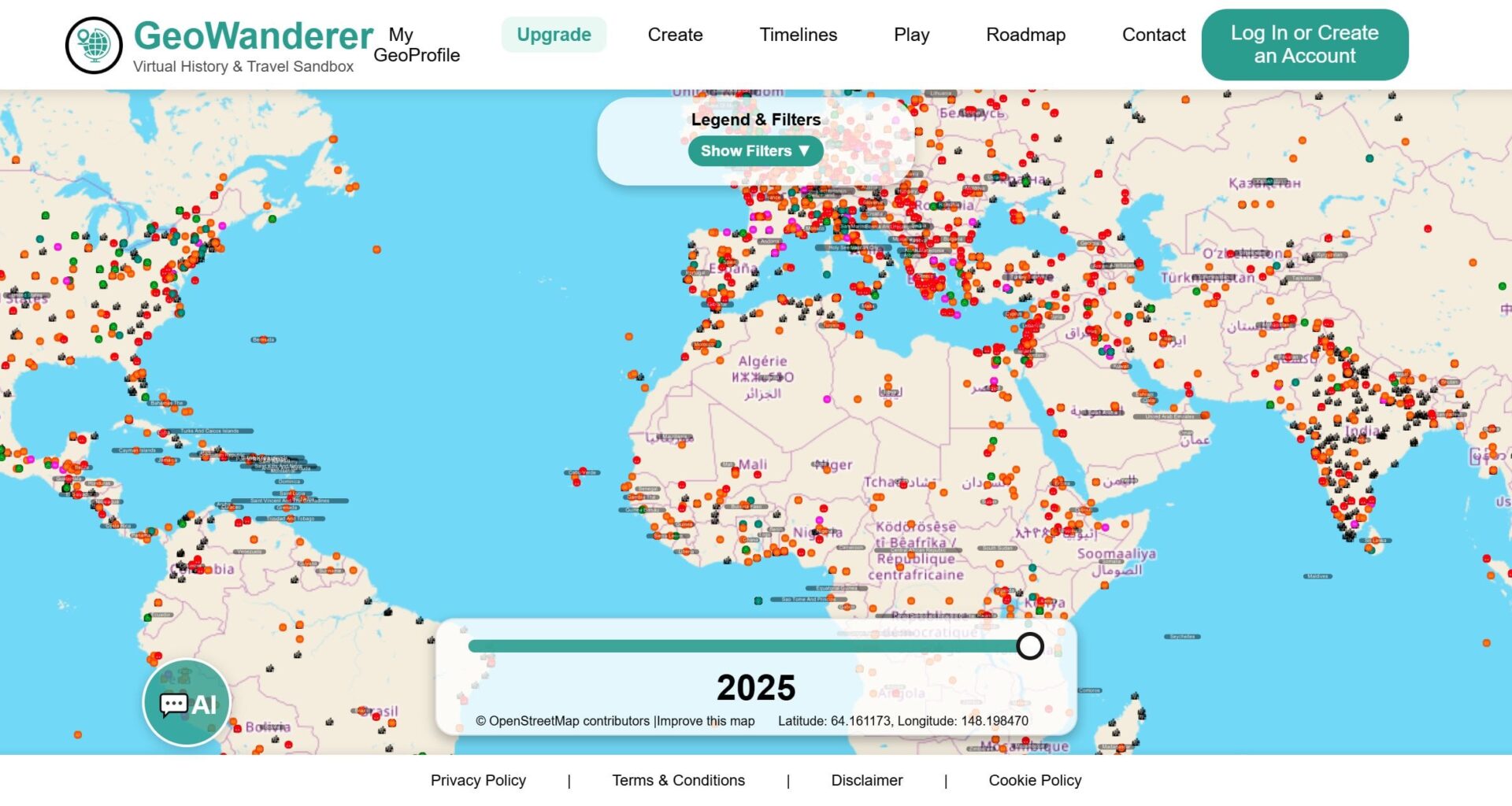 [OC] Interactive World History Map With Timelines, Wikipedia Integration, and More