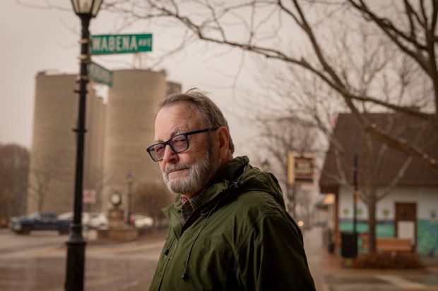 Ric Offerman, the mayor of Minooka, stands along Mondamin Road in town on March 19, 2025. Offerman said Equinix could bring hundreds of permanent jobs to the village. (Brian Cassella/Chicago Tribune)