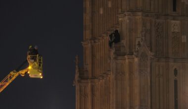 The Big Ben climber is still there, almost 15 hours in
