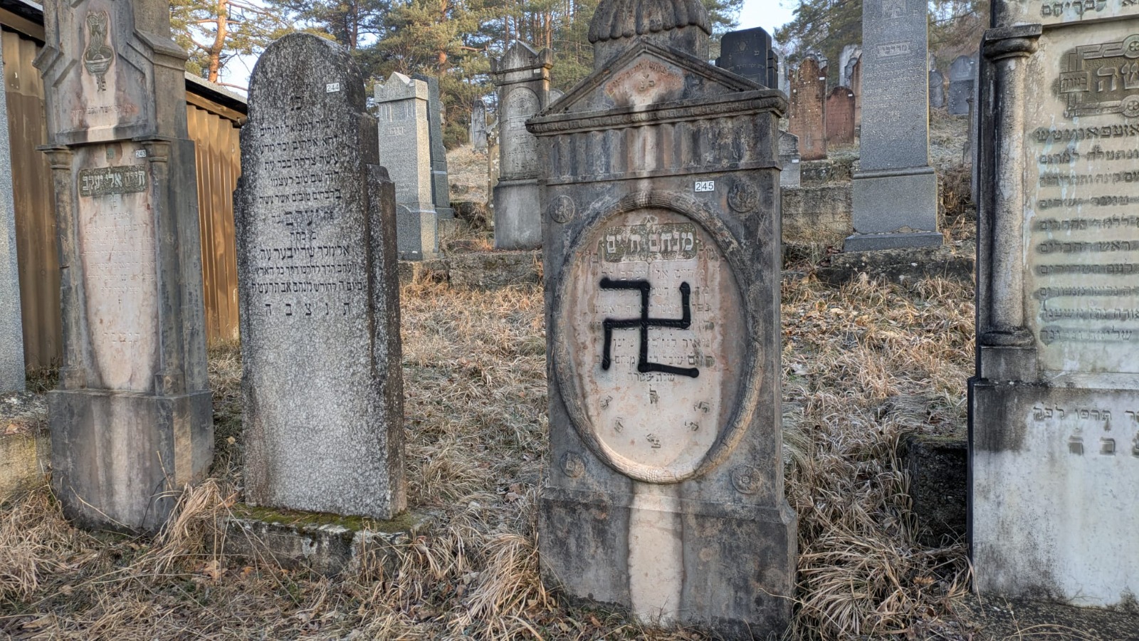 Jewish headstones daubed with swastikas in Slovakia