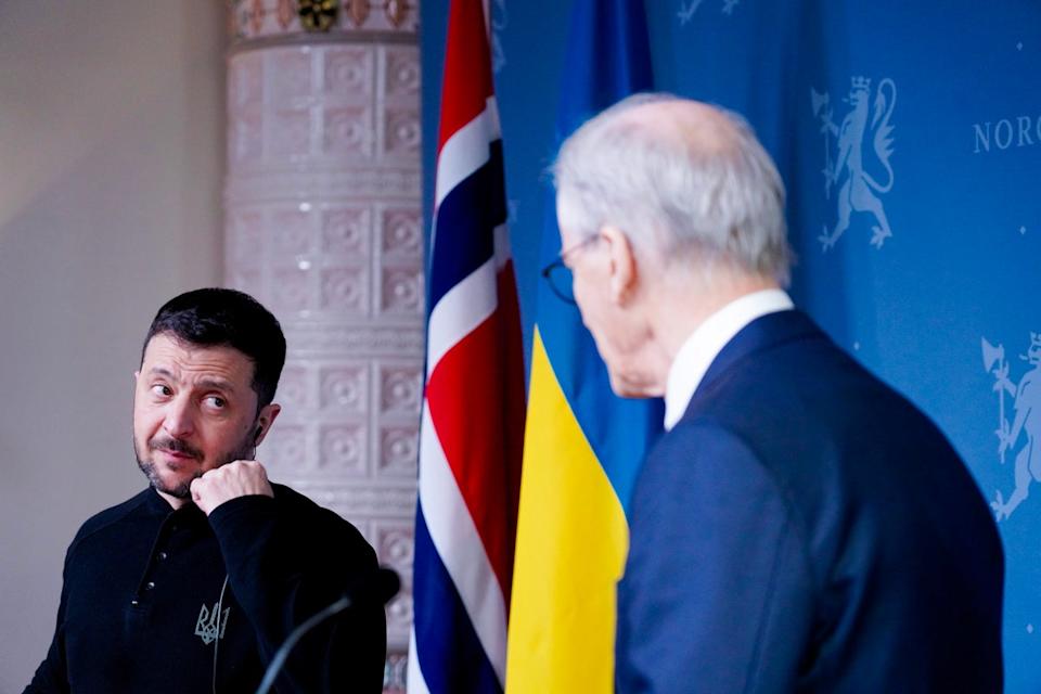 Norway's Prime Minister Jonas Gahr Store and Ukrainian President Volodymyr Zelensky (EPA)