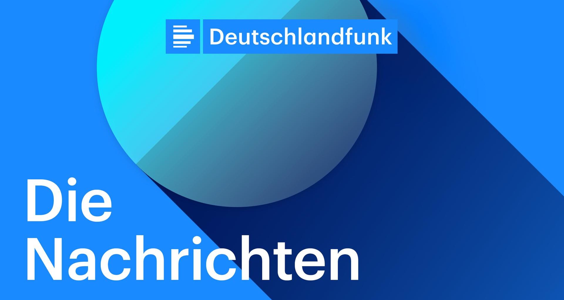 Das DLF-Nachrichtenlogo: Eine Kugel in zwei unterschiedlichen Blautönen, die einen Schattenstreifen auf einen blauen Hintergrund wirft. Darunter steht in weißer Schrift "Die Nachrichten".
