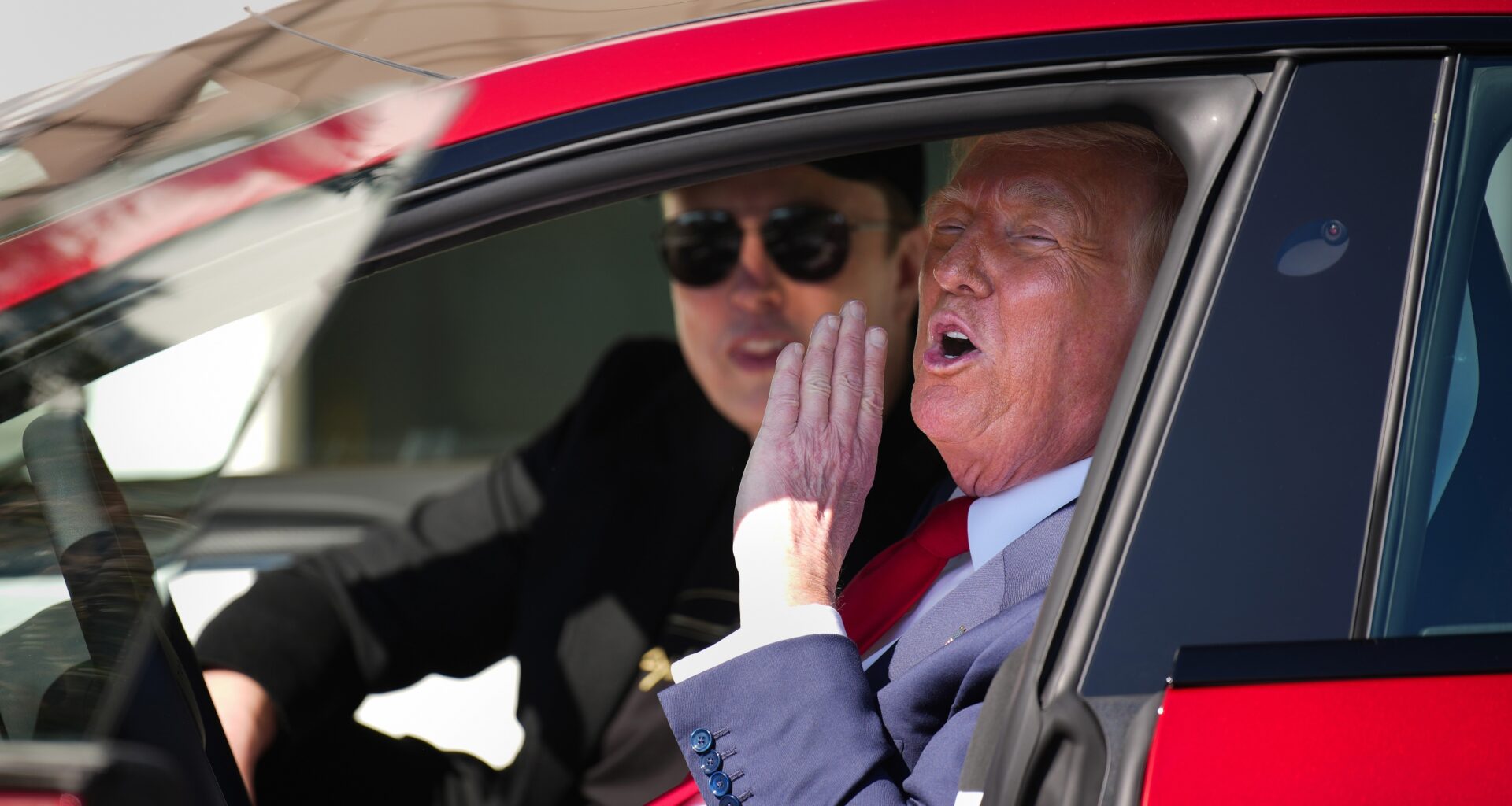 Donald Trump Elon Musk in a Tesla Model S